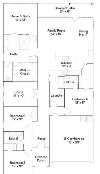 2D floor plan layout of this home in The Highlands, Porter, TX (Image 2).