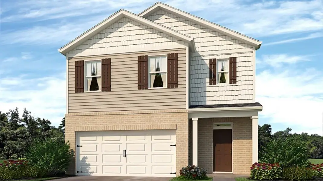 Front exterior of a new home in Rolling Meadows, Jasper, GA, highlighting curb appeal (Image 1). Front exterior of a new home in Rolling Meadows, Jasper, GA, highlighting curb appeal (Image 1).
