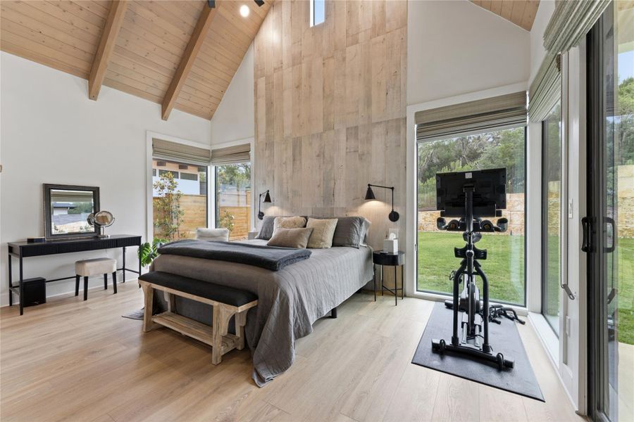 Vaulted wood-paneled ceiling with exposed beams Vaulted wood-paneled ceiling with exposed beams