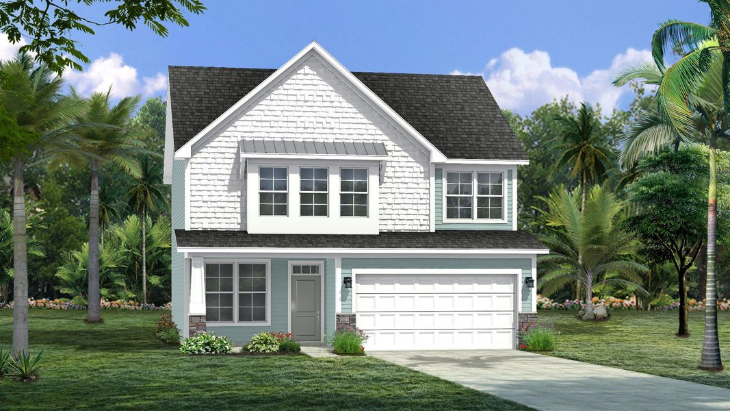 Representative exterior photo of a completed home built from the Catamaran by DRB Homes in Chestnut Farms, Longs, SC (Image 2). Representative exterior photo of a completed home built from the Catamaran by DRB Homes in Chestnut Farms, Longs, SC (Image 2).