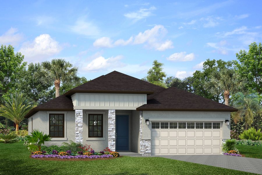 Representative exterior photo of a completed home built from the Margate II by Park Square Residential in The Sanctuary at Seaire, Parrish, FL (Image 2). Representative exterior photo of a completed home built from the Margate II by Park Square Residential in The Sanctuary at Seaire, Parrish, FL (Image 2).