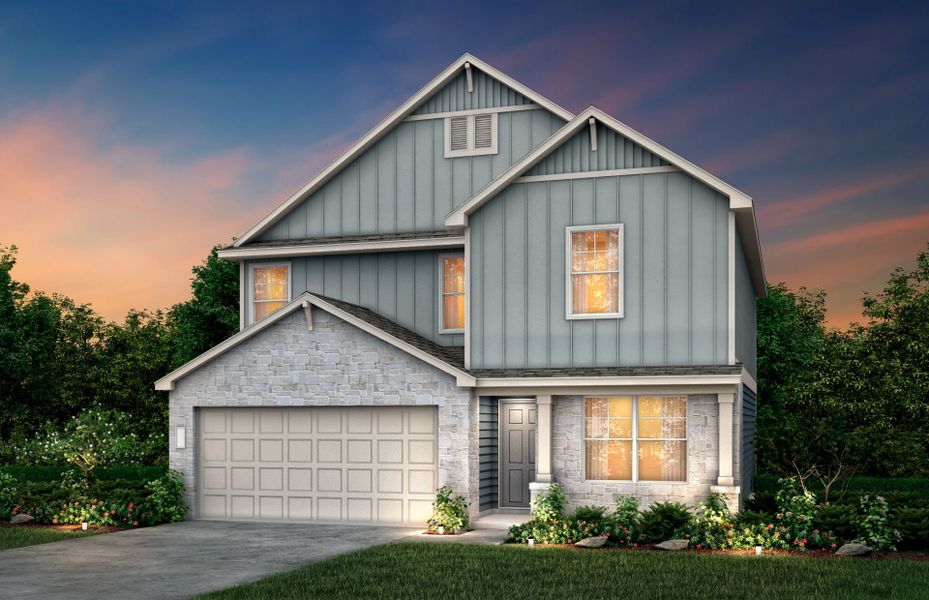 Front exterior of a new home in Patterson Ranch, Georgetown, TX, highlighting curb appeal (Image 18).