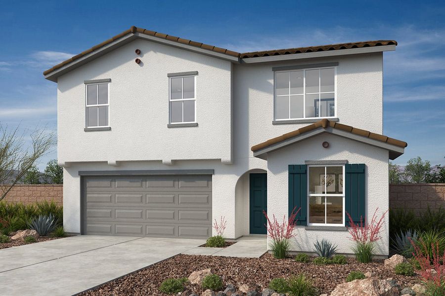 Front exterior of a new home in Skyline Village Enclaves, San Tan Valley, AZ, highlighting curb appeal (Image 1).