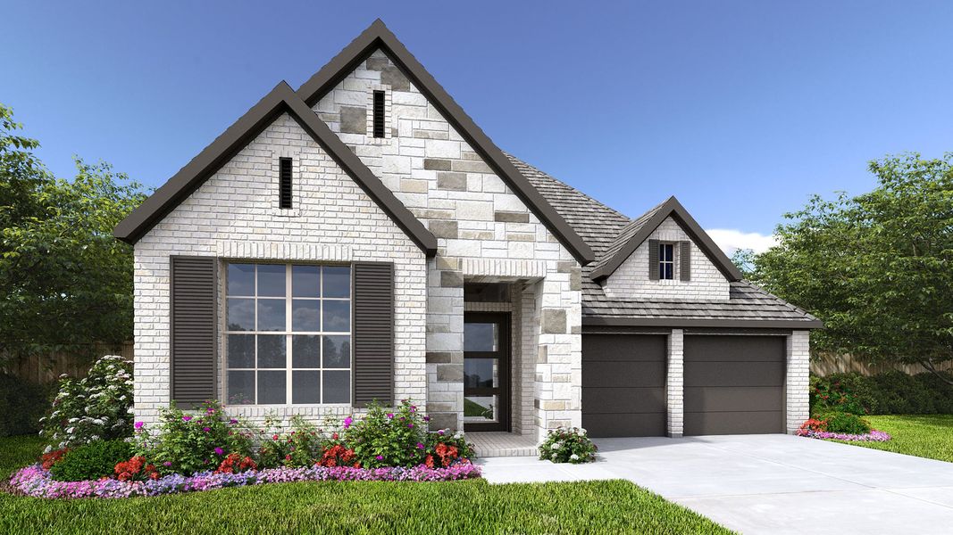 Representative exterior photo of a completed home built from the 2251W by Perry Homes in La Cima 50', San Marcos, TX (Image 7).