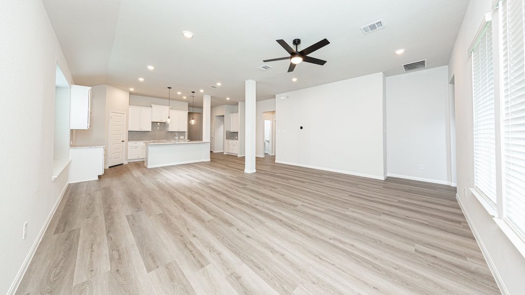 Family Room to Dining Area and Kitchen