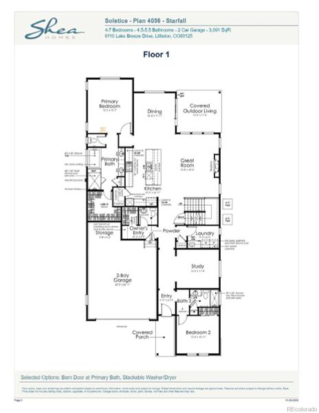 2D floor plan layout of this home in Stargaze at Solstice, Littleton, CO (Image 4).
