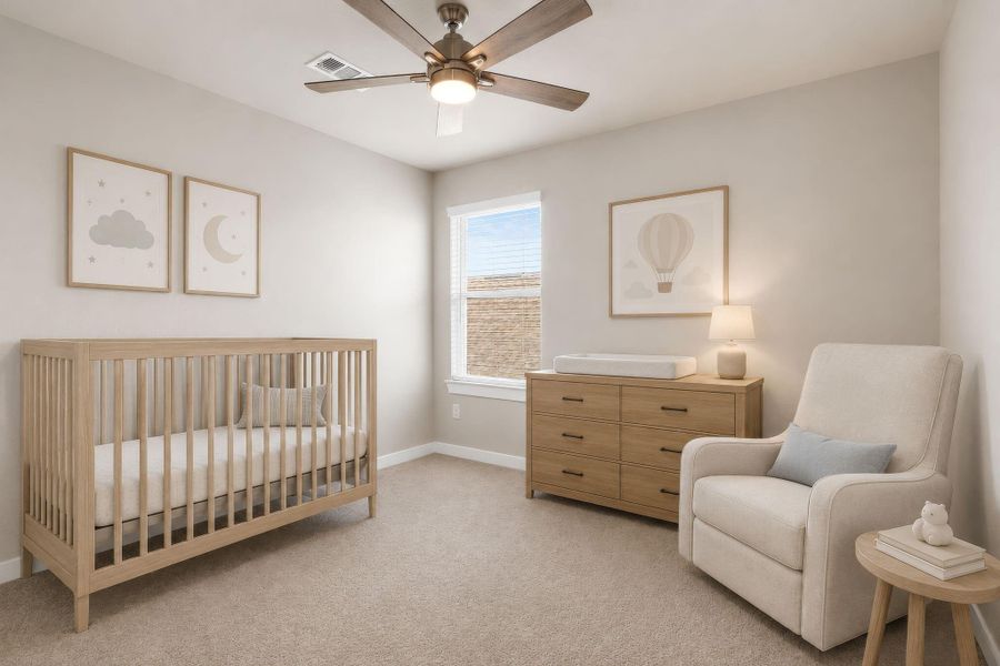 Secondary bedroom. Virtually staged