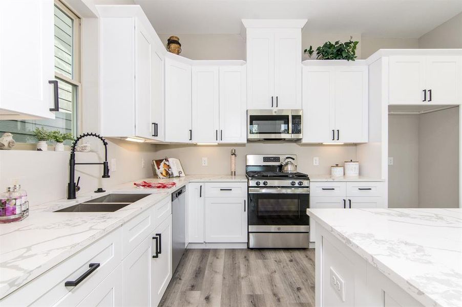 All stainless steel appliances, and deep sink for large pots and pans!