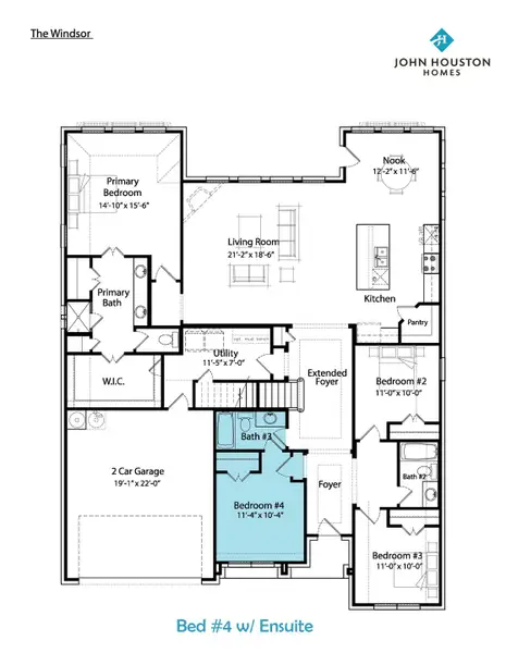 2D floor plan layout for the Windsor by John Houston Homes in Byrum Ranch, Maypearl, TX (Image 6).