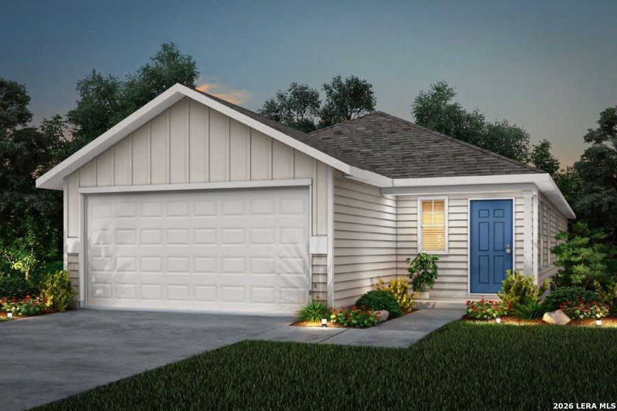 Front exterior of a new home in Vista Real, Converse, TX, highlighting curb appeal (Image 1). Front exterior of a new home in Vista Real, Converse, TX, highlighting curb appeal (Image 1).