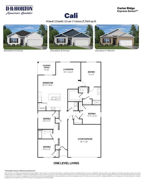 2D floor plan layout for the Cali by D.R. Horton in Carter Ridge, Greenville, NC (Image 3).
