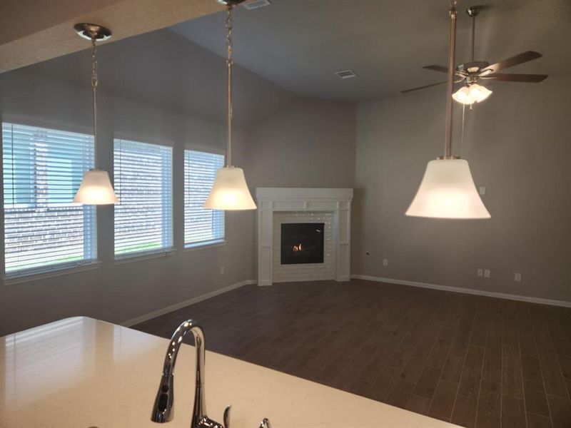 Pendant lights over kitchen island