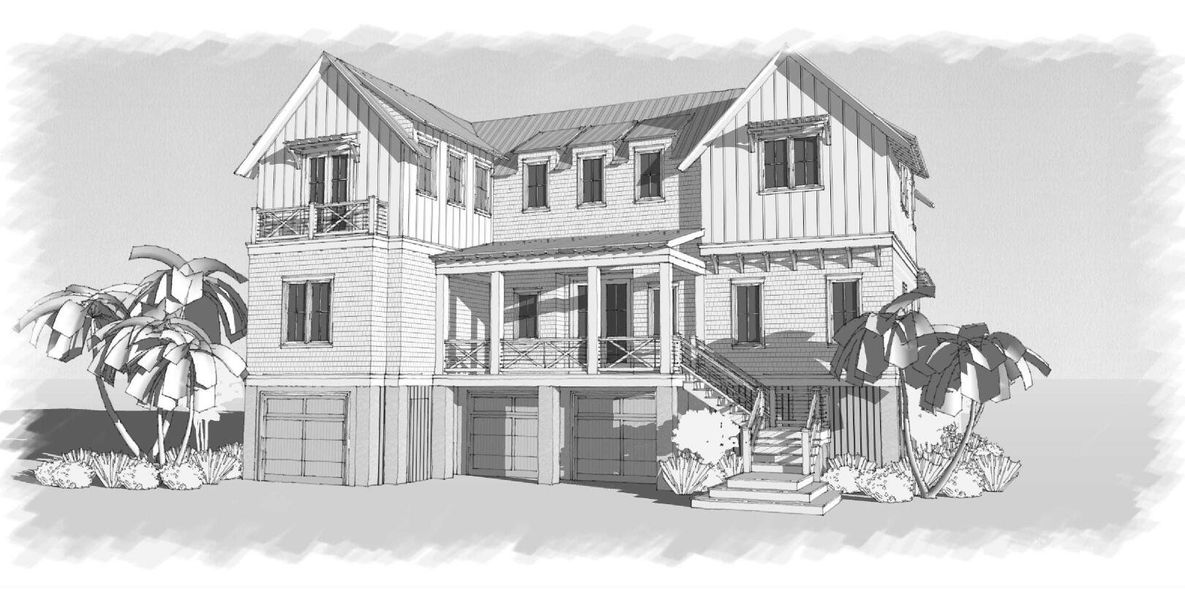 Exterior rendering of this home design in , Sullivan's Island, SC (Image 5). Exterior rendering of this home design in , Sullivan's Island, SC (Image 5).