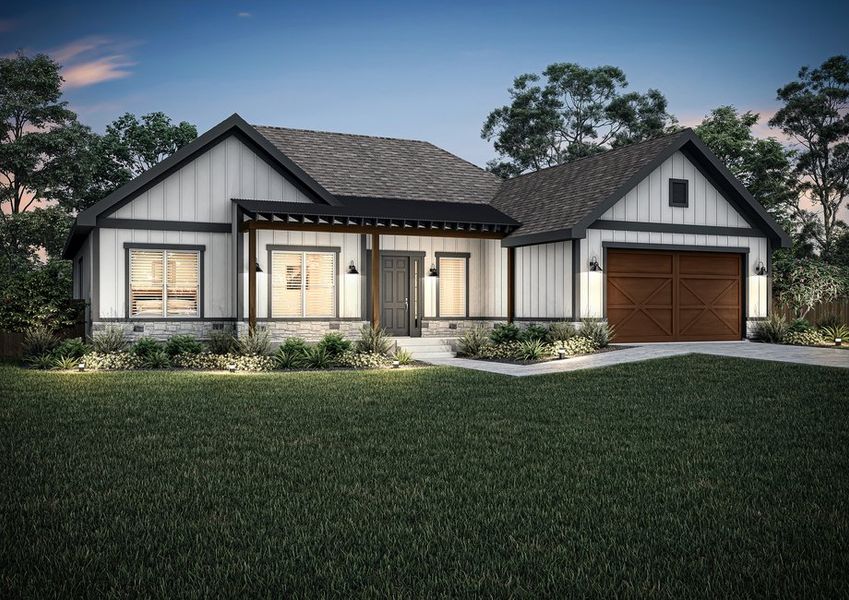 The Juliette dusk exterior elevation. The Juliette dusk exterior elevation.