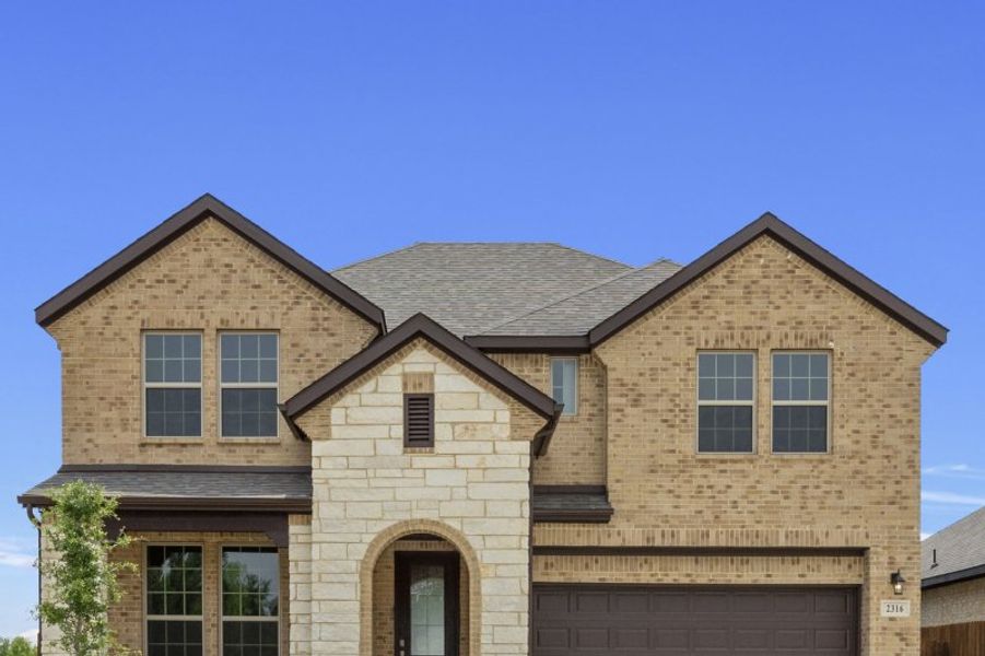 Representative exterior photo of a completed home built from the Trinity by UnionMain Homes in Elevon, Lavon, TX (Image 27). Representative exterior photo of a completed home built from the Trinity by UnionMain Homes in Elevon, Lavon, TX (Image 27).