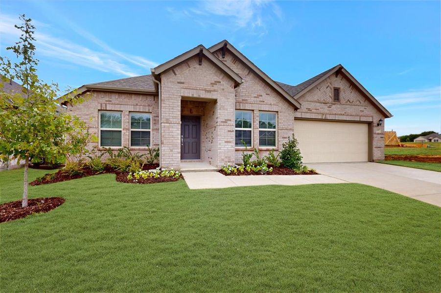Front exterior of a new home in Kings Way, Denton, TX, highlighting curb appeal (Image 19).