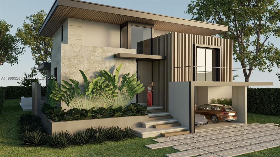 Front exterior of a new home in , Key Biscayne, FL, highlighting curb appeal (Image 1). Front exterior of a new home in , Key Biscayne, FL, highlighting curb appeal (Image 1).