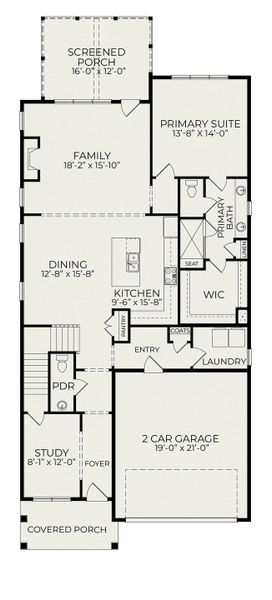 2D floor plan layout for the Columbia by Homes by Dickerson in Wendell Falls, Wendell, NC (Image 3). 2D floor plan layout for the Columbia by Homes by Dickerson in Wendell Falls, Wendell, NC (Image 3).