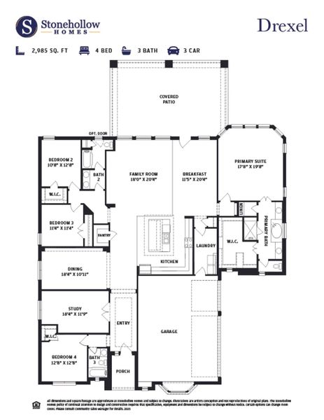 2D floor plan layout for the Drexel by Stonehollow Homes in Sister Grove II, Van Alstyne, TX (Image 3).