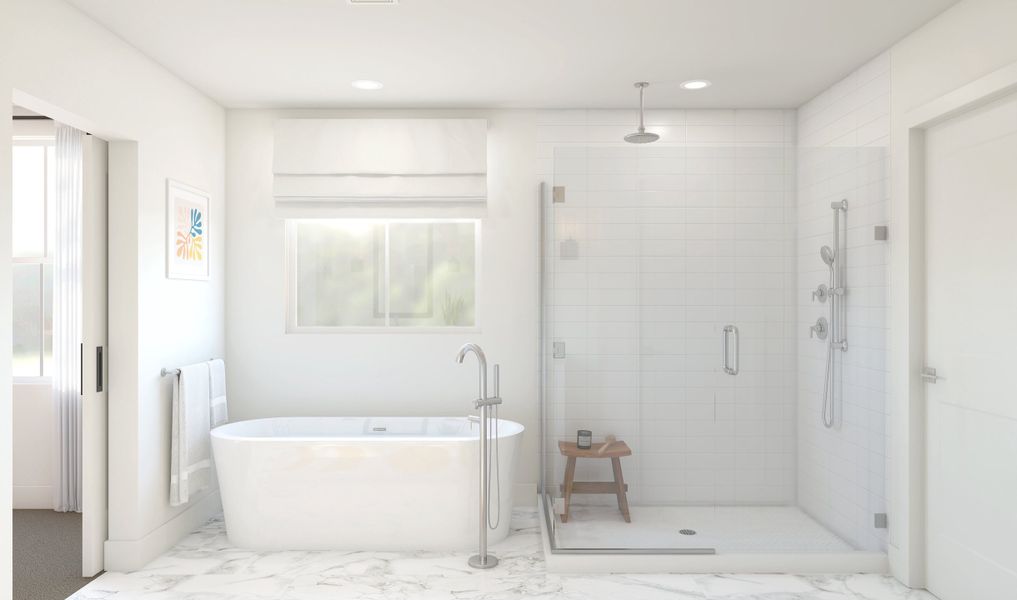 Primary bath with glass-shower enclosure