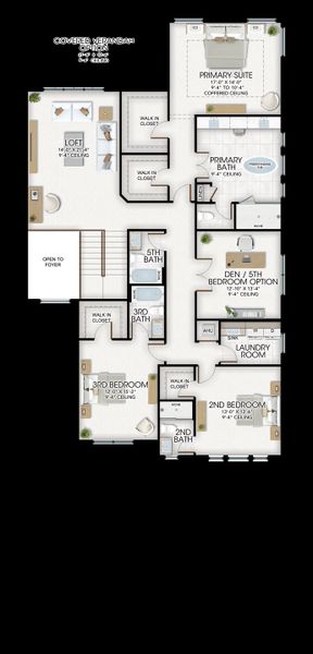 2D floor plan layout for the Lynx by GL Homes in Apex at Avenir, Palm Beach Gardens, FL (Image 4).