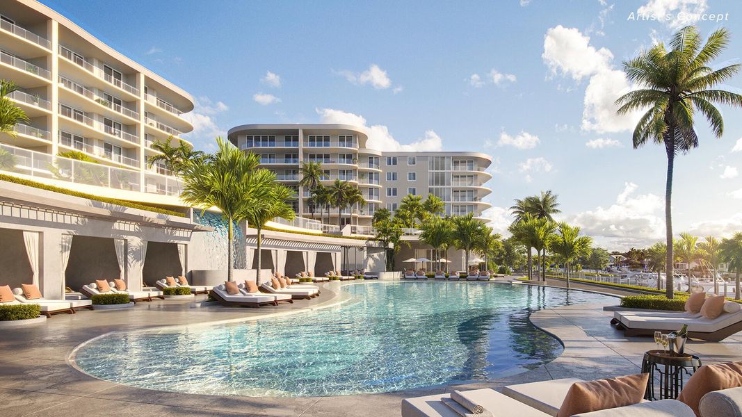 Lap pool with 6 communal cabanas and 6 private available for additional purchase. Lap pool with 6 communal cabanas and 6 private available for additional purchase.