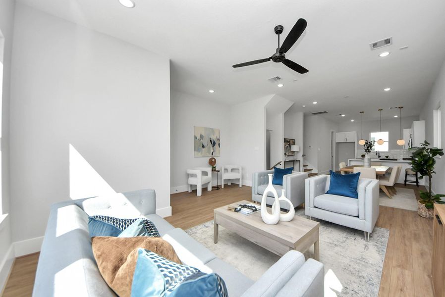 Furnished interior view inside a new home in Skyline Homes at Cavalcade, Houston (Image 10). Furnished interior view inside a new home in Skyline Homes at Cavalcade, Houston (Image 10).