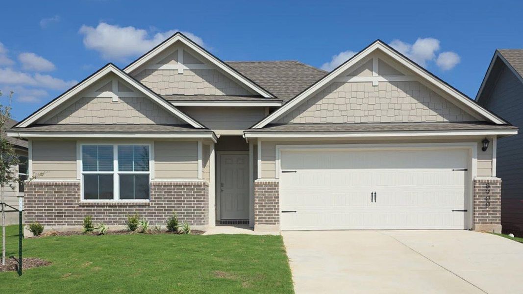 Front exterior of a new home in Mesa Ridge, Temple, TX, highlighting curb appeal (Image 1). Front exterior of a new home in Mesa Ridge, Temple, TX, highlighting curb appeal (Image 1).
