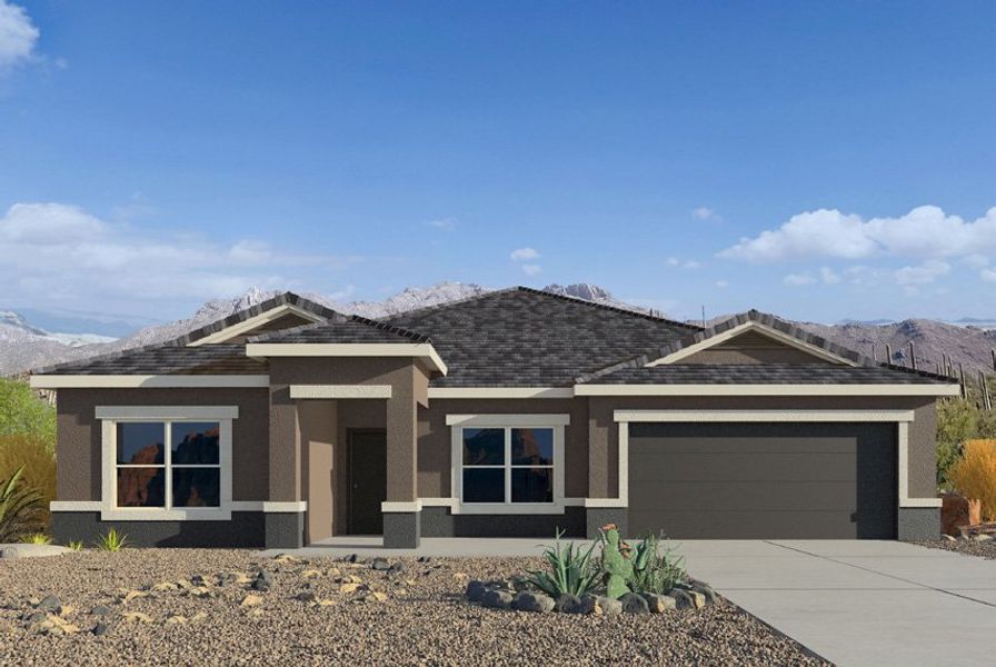 Representative exterior photo of a completed home built from the Frisco - Plan H50F by D.R. Horton in Tortolita Trails, Marana, AZ (Image 4). Representative exterior photo of a completed home built from the Frisco - Plan H50F by D.R. Horton in Tortolita Trails, Marana, AZ (Image 4).