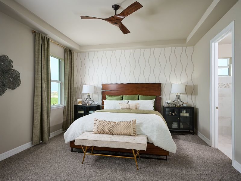 Primary bedroom modeled at Crescent Lakes at Babcock Ranch