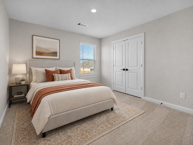 Comfortable secondary bedroom with recessed lighting, a spacious closet, and flexible use as a bedroom, nursery, or home office.**Virtually staged Comfortable secondary bedroom with recessed lighting, a spacious closet, and flexible use as a bedroom, nursery, or home office.**Virtually staged