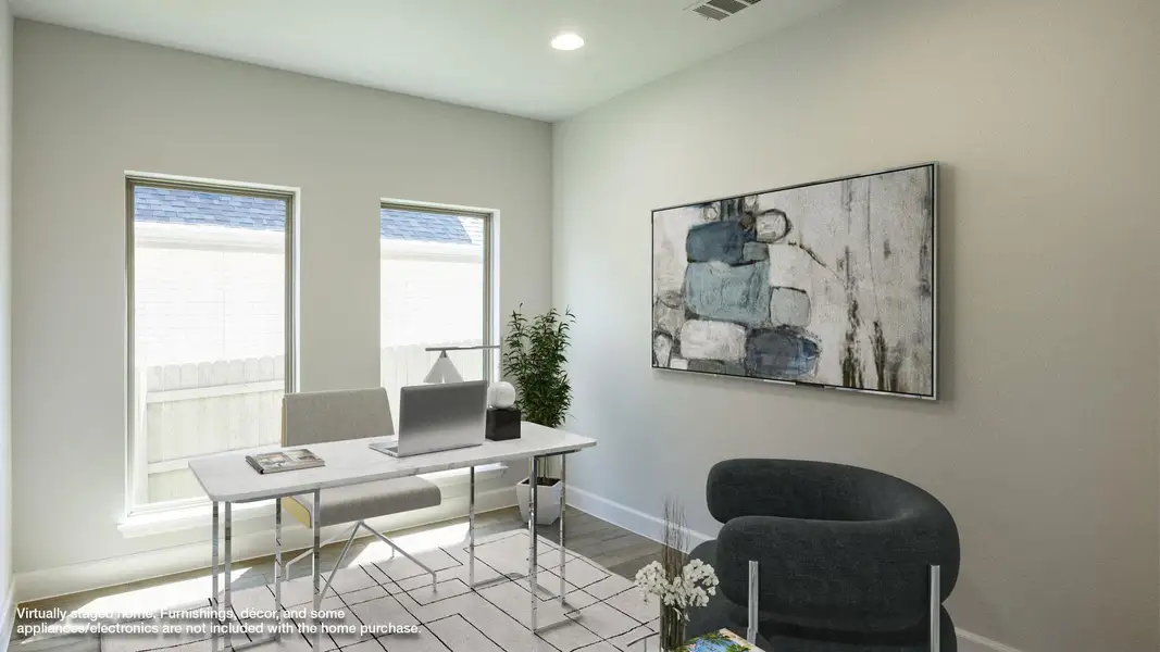 Office featuring baseboards, recessed lighting, and wood finished floors Office featuring baseboards, recessed lighting, and wood finished floors