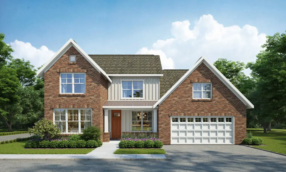 Representative exterior photo of a completed home built from the Albany by Grant & Co in Twin Oaks, Oakland, TN (Image 5). Representative exterior photo of a completed home built from the Albany by Grant & Co in Twin Oaks, Oakland, TN (Image 5).