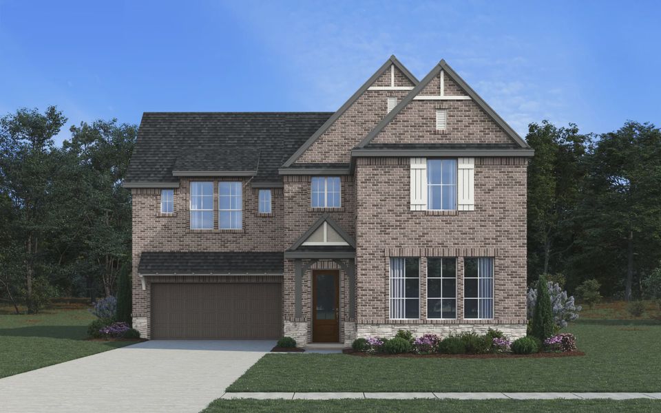 Representative exterior photo of a completed home built from the Virginia by Chesmar Homes in The Courtyards at Trinity Falls, McKinney, TX (Image 6). Representative exterior photo of a completed home built from the Virginia by Chesmar Homes in The Courtyards at Trinity Falls, McKinney, TX (Image 6).