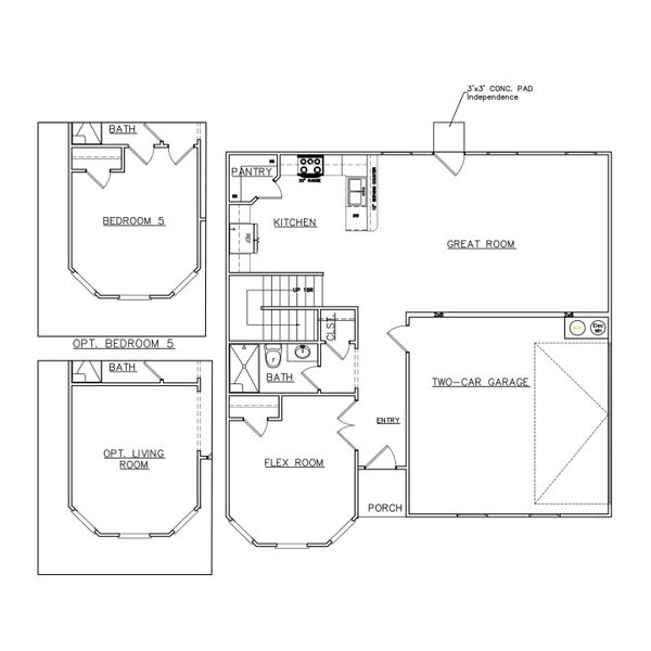 2D floor plan layout for the Jodeco 2 Story Bay - Single Family Homes by Dream Finders Homes in Jones Crossing, Hogansville, GA (Image 3).