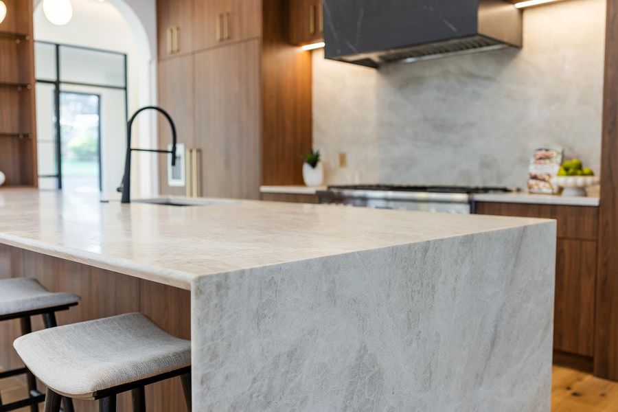 Taj Mahal quartzite feels as good as it looks. Taj Mahal quartzite feels as good as it looks.