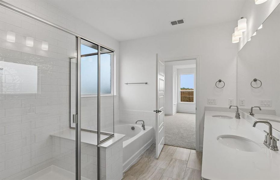 Separate tub and shower in owners bath