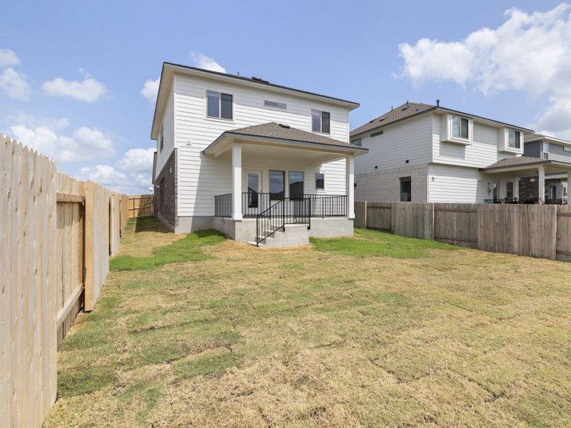 Exterior details and patio area of a home in Crosswinds, Kyle (Image 4).
