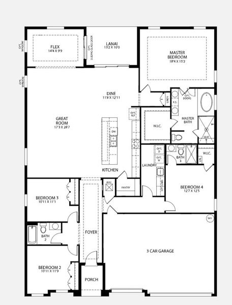 2D floor plan layout for the Venice by Maronda Homes in Seminole Bend, Pensacola, FL (Image 3).