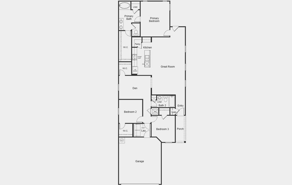 2D floor plan layout for the 1605 by KB Home in Watermill – Heritage Collection, Uhland, TX (Image 3).