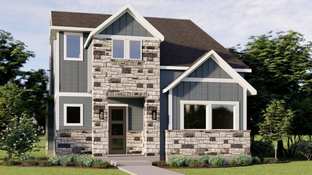 Representative exterior photo of a completed home built from the Denali by Pacesetter Homes in Easton Park, Austin, TX (Image 2). Representative exterior photo of a completed home built from the Denali by Pacesetter Homes in Easton Park, Austin, TX (Image 2).