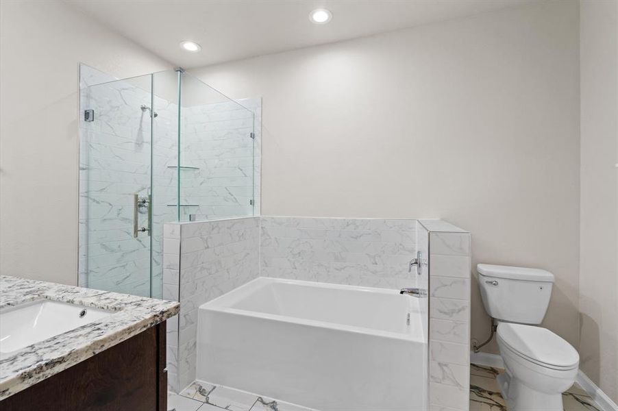 Primary bathroom with a separate shower and tub.