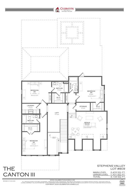 2D floor plan layout for the 809 CANTON III by Celebration Homes in Stephens Valley, Nashville, TN (Image 3).