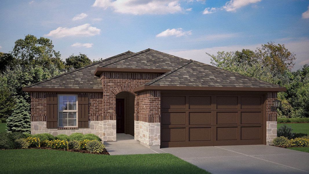 Representative exterior photo of a completed home built from the BAXTER by D.R. Horton in Hickory Grove, Krum, TX (Image 2).