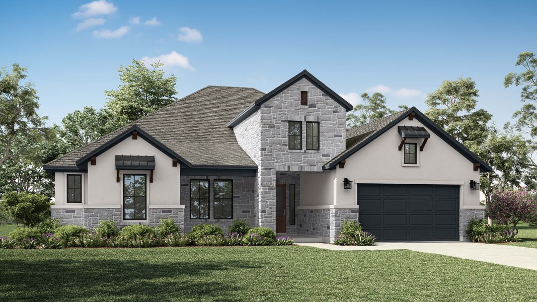 Representative exterior photo of a completed home built from the Aurelia by Tri Pointe Homes in Noven, Leander, TX (Image 1). Representative exterior photo of a completed home built from the Aurelia by Tri Pointe Homes in Noven, Leander, TX (Image 1).