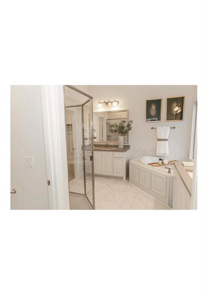 Bathroom with a bathing tub and vanity