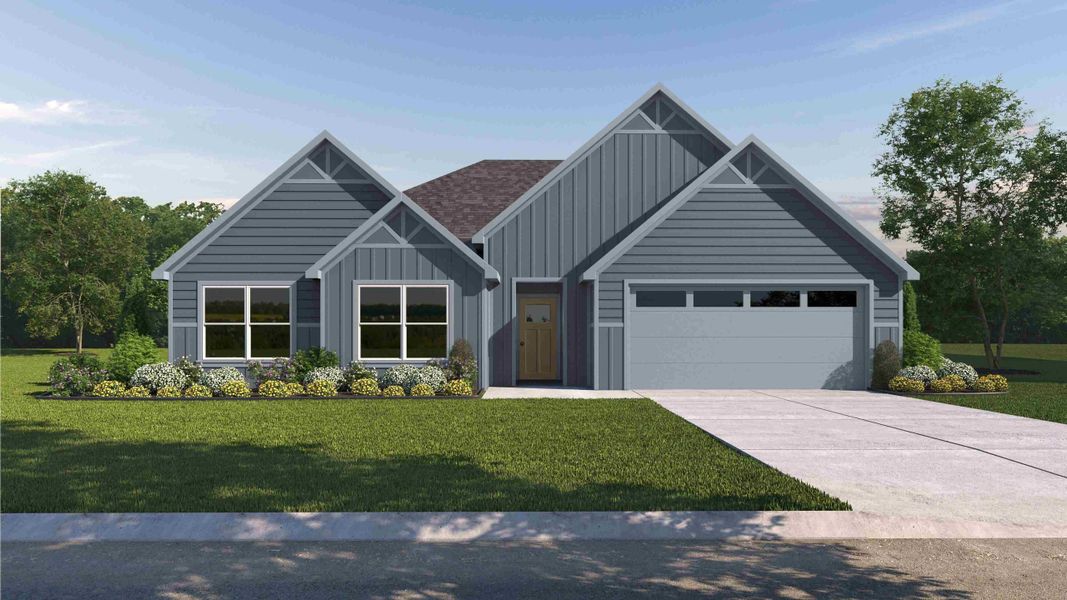 Representative exterior photo of a completed home built from the IRWIN by D.R. Horton in Sandstone Estates, Granbury, TX (Image 1). Representative exterior photo of a completed home built from the IRWIN by D.R. Horton in Sandstone Estates, Granbury, TX (Image 1).