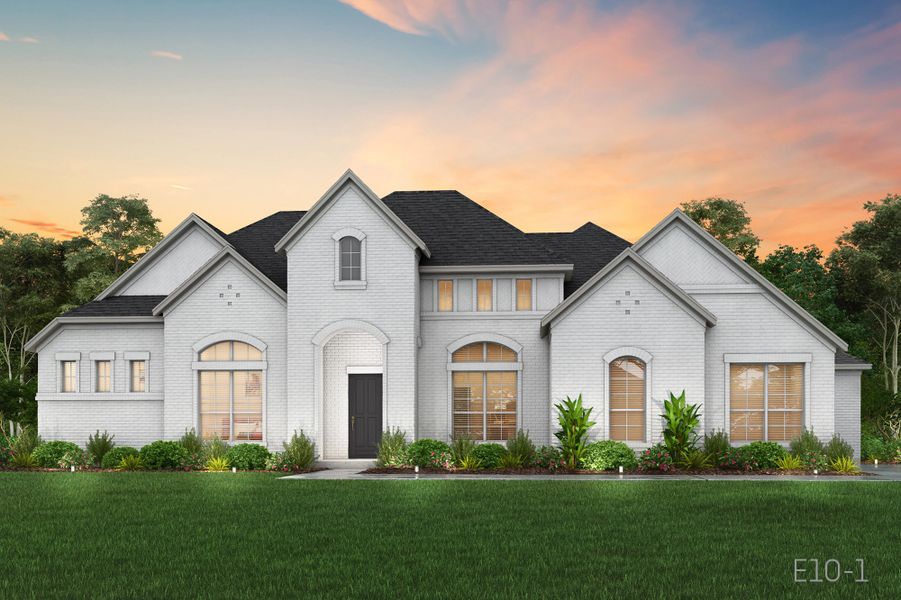 Representative exterior photo of a completed home built from the Madrid by John Houston Homes in Waterfall Ranch - 1 Acre Lots, Waxahachie, TX (Image 1). Representative exterior photo of a completed home built from the Madrid by John Houston Homes in Waterfall Ranch - 1 Acre Lots, Waxahachie, TX (Image 1).