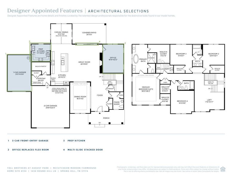 2D floor plan layout of this home in Toll Brothers at August Park, Spring Hill, TN (Image 4).