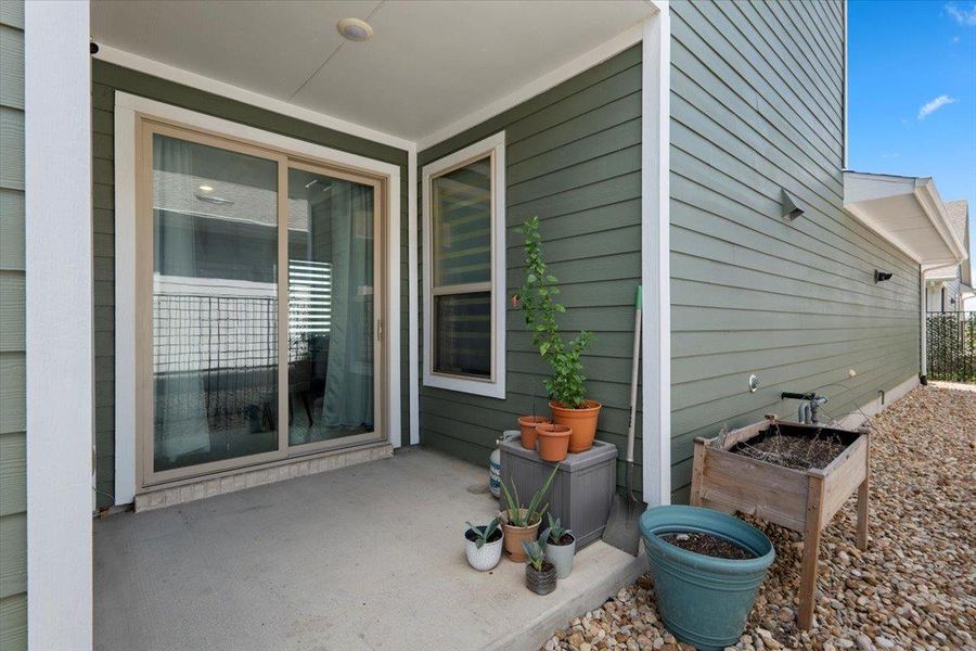 Exterior details and patio area of a home in Easton Park, Austin (Image 2). Exterior details and patio area of a home in Easton Park, Austin (Image 2).